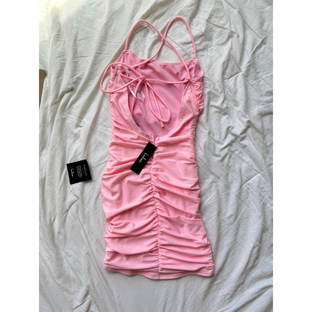 Lulus Pink Ruched Bodycon Mini Dress Women's Size XS Sleveless Tank - Picture 3 of 6